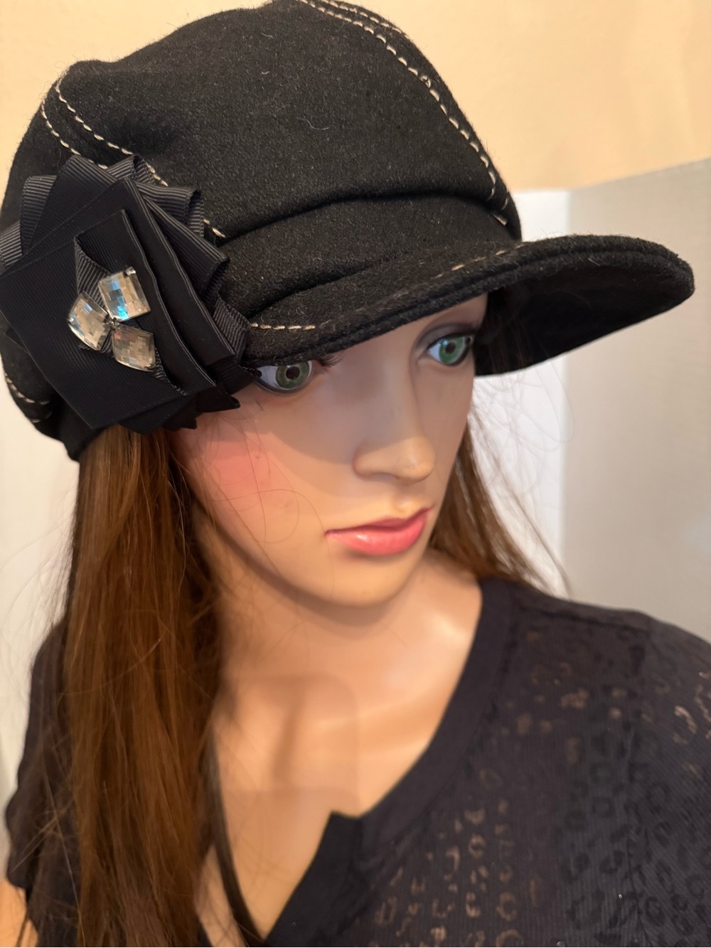 Vtg. Black Scala Pronto Wool/Poly Beanie Cap Hat Pre-owned